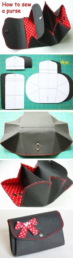 the instructions for how to sew an origami purse