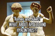 two statues with the caption, what about apollo and hyacinthus?