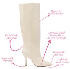 Kate Boot In Ivory Leather | Larroude Shoes Trendy White Knee-high Heeled Boots, Spring White Leather Knee-high Boots, White Leather Knee-high Boots For Spring, White Leather High Heel Knee-high Boots, Trendy White Pointed Toe Knee-high Boots, White Knee-high Boots Medium Width, White Leather Knee-high Boots Medium Width, White Leather Knee-high Boots With Reinforced Heel, Chic White Leather Knee-high Boots