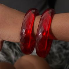 Stunning Glass Bangles In Red, Set Of Two Red Plastic Party Jewelry, Red Plastic Bracelet Jewelry, Trendy Red Plastic Jewelry, Trendy Red Plastic Bracelet, Trendy Red Plastic Bracelets, Trendy Red Bracelets For Party, Trendy Red Glass Jewelry, Trendy Red Bangle Jewelry, Red Bangle Bracelet For Fashion Accessory