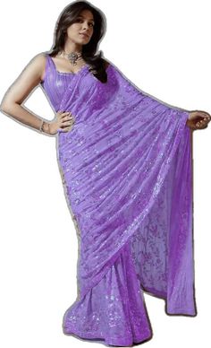 Purple Pre-draped Saree For Festivals And Parties, Multicolor Sequined Saree For Diwali, Purple Self-design Saree For Party, Purple Saree With Pallu For Party, Purple Party Saree With Self Design, Bollywood Lavender Saree Set, Bollywood Style Purple Georgette Blouse Piece, Purple Party Wear Saree In Traditional Drape, Purple Georgette Blouse Piece For Festivals