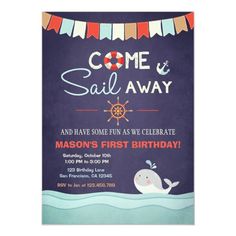 a birthday party card for someone's first birthday with an image of a whale on it