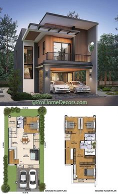 two story house plan with three car garages in the front and second floor area