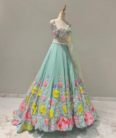 Hand embroidery Sea Green Lehenga, Wedding Dress Sewing Patterns, Ramp Walk, Latest Bridal Blouse Designs, Lehenga Saree Design, Trendy Outfits Indian