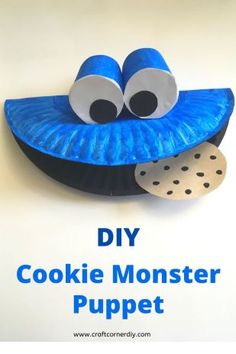 a cookie monster puppet made out of paper plates