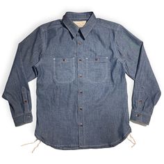 7oz USA Cone Mills Cotton Chambray Denim WORK SHIRT #1960 There's a growing consensus that Heavy American fabrics may represent the best value in the Denim Market. Agree or not, this fabric is spot on in the American workwear category for longevity..Chambray is a cotton plain-weave fabric made with a dyed warp yarn and a white filling yarn. Chambray is traditionally light blue in color, but can be found in a wide range of fashion colors. While it may look like denim, chambray is lighter and is w Dark Wash Cotton Shirt For Work, Classic Relaxed Fit Pre-washed Shirt, Classic Pre-washed Button-up Shirt, Unstructured Cotton Shirt In Dark Wash, Unstructured Dark Wash Cotton Shirt, Fitted Denim Blue Cotton Shirt, Pre-washed Unstructured Button-up Shirt, Chambray Workwear Shirt With Pockets, Fitted Dark Wash Cotton Shirt