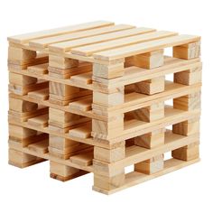 several stacks of wooden pallets stacked on top of each other in the same direction