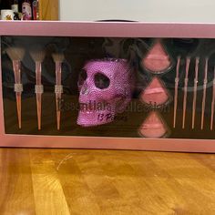 Nwt. 13 Piece, Essentials Collection, Makeup Holder And Brush Set. This Set Is Sooo Beautifully Spooky!! Perfect For The Girly-Girl Who Loves Things A Little On The Dark Side! Pretty Pink And Rhinestone Detailing. Would Look So Cute On A Vanity Or Shelf Even In The Most Famine Room! Set Includes: 1 Skull Makeup Brush Storage Cup, 3 Powder Puffs, Powder Brush, Blush Brush, Sculpting Contour Brush, Angled Blending Brush, Done Shading Brush, Concealer Brush, Eyeshadow Brush, Smudge Brush And Angled Mac Makeup Lipstick, Witchy Makeup, Collection Makeup, Makeup Display, Shading Brush, Powder Puffs, Brush Storage, Artist Tips, Makeup Artist Tips