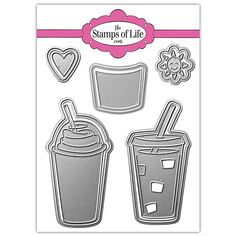 stamp set with two cups and hearts on the bottom, one has a straw in it