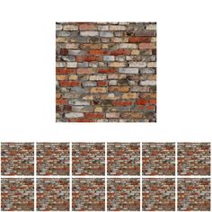 an old brick wall with several different colors and sizes, including red, brown, gray and white bricks