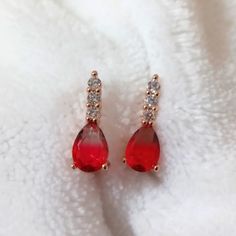 Red Rhinestone Earrings Gold Tone Red Crystal Earrings For Anniversary, Red Rhinestone Earrings For Formal Occasions, Red Sparkling Stones Drop Earrings, Formal Red Rhinestone Earrings, Red Rhinestone Earrings, Red Rhinestone, Rhinestone Earrings, Earrings Color, Earrings Gold