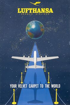 an advertisement for lufthansa showing a plane flying over the earth