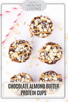 chocolate almond butter protein cups with text overlay