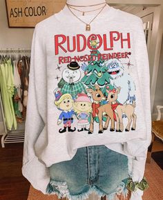 Rudolph The Red Nosed Reindeer Tshirt, Christmas Sweatshirts Diy, Christmas Sweatshirt Ideas, Rudolph Shirt, Christmas Crewneck Sweatshirt, Rudolph The Red Nosed Reindeer, Diy Sweatshirt, Christmas Party Gift, Christmas Crewneck