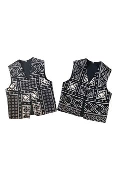 (DELIVERY AFTER CHRISTMAS) Exclusive to Sindh, this ajrak cloth with black blue base and symmetrical patterns has a historic and cultural significance that dates back to Indus Valley Civilization (2500 BC -1500 BC). This waistcoat is made on a premium quality Cotton fabric in a non-traditional and very popular black colour. The waistcoat is lined with black fabric. SIZE: Large (24) Chest : 42 in (106 cm) Waist : 42 in (106 cm) Length: 25 in (63 cm) * Please visit our etsy shop to see more designs of cushion covers *  FOLLOW US FOR STYLE & DESIGN INSPIRATIONS INSTAGRAM HANDLE: markhorhandicraftsuk FB PAGE: Markhor Handicrafts TIKTOK: markhorhandicraftsuk WEBSITE: markhorhandicrafts.co.uk Traditional Black Cotton Nehru Jacket, Traditional Black Vest For Festival, Black Folk Style Festival Vest, Traditional Black Cotton Outerwear, Traditional Fitted Black Vest, Traditional Black Nehru Jacket For Winter, Folk Style Black Outerwear For Festivals, Black Folk Style Outerwear For Festivals, Black Folk Outerwear For Festivals