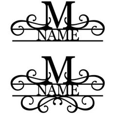 two black and white monogrammed letters with swirly designs on them, one is the