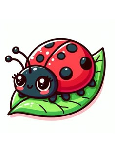 a ladybug sitting on top of a leaf with black dots and green leaves