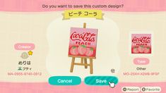 an animal crossing game with the character peach on it's easel and other items