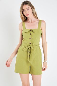 Make a sophisticated style statement in the Linen Romper with Self Tie and Buttons. Boasting a straight neckline shoulder straps front button closure and a matching tie belt this chic romper is designed to fit and flatter any silhouette. Crafted from breathable linen fabric it's perfect to wear all season long. Straight neckline Shoulder straps Front button down closure Tie belt Mini length Lined Pocket Hand wash cold Do not bleach Do not tumble dry Iton low Shell: 80% Linen 20% Cotton Lining: 1 Chic Romper, Black White Maxi Dress, Linen Romper, Casual Party Dresses, Maxi Dress Sale, Straight Neckline, Fashion Night, White Maxi, Pink Outfits