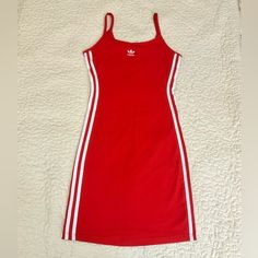 Adidas Originals Women Classic Tight Summer Red Dress Size Xs Casual Red Sleeveless Bodycon Dress, Casual Fitted Red Mini Dress, Fitted Casual Red Mini Dress, Fitted Red Mini Dress Casual Style, Red Knee-length Cotton Mini Dress, Casual Red Stretch Bodycon Dress, Red Stretch Cotton Dress, Summer Red Dress, Adidas Originals Women