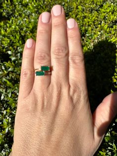 Stunningly bold and strikingly beautiful; this Natural Green Onyx baguette is simply set in a prong setting in Sterling Silver or Gold over Sterling. Known as a stone or prosperity and self love, Green Onyx holds the power to combine the body and mind into one and helps with meditation. Rectangular Emerald Ring With Baguette Diamonds, Rectangular Emerald Ring With Baguette Diamonds As Gift, Baguette Ring, Green Onyx, Ring Sterling Silver, Solitaire Ring, Gold Vermeil, Prong Setting, Onyx