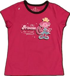 Cute Pink Shirt With Character Print, Pink Cute Shirt With Character Print, Pink Cotton Shirt With Character Print, Fun Pink Shirt With Cartoon Print, Playful Pink Cotton Shirt, Pink Monkey, Pink Monkeys, Monkey Shirt, Brown Trim