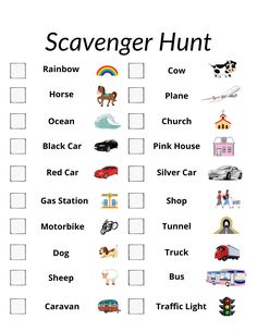 a scavenger hunt with pictures and words to help kids learn how to use it