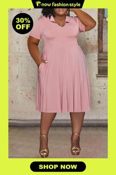 knowfashionstyle Pink Casual Solid Basic V Neck Short Sleeve Dress Plus Size Dresses 2023 Pink, Short Sleeve Dress, Dress Plus Size, Wholesale Fashion, Plus Size Dresses, Dresses Online, Sleeve Dress, Short Sleeve Dresses, Dresses With Sleeves