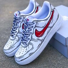 Pinterest Air Force 1 Cartoon, Tenis Air Force, All White Sneakers, Custom Sneakers Diy, Painted Nikes, Nike Air Force 1 Custom, Custom Painted Shoes, Custom Shoes Diy, Diy Sneakers