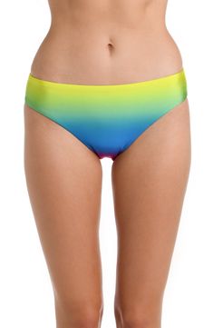 Model is wearing a multicolored Hipster Swimsuit Bottom Multicolor Tie-side Bottoms For Beach Season, Vibrant Fitted Poolside Bottoms, Vibrant Fitted Bottoms For Poolside, Tropical Multicolor Tie-side Bottoms, Vibrant Summer Swimming Bottoms, Vibrant Summer Swim Bottoms, Stretch Multicolor Surfing Bottoms, Stretch Multicolor Bottoms For Surfing, Multicolor Tie-side Swimming Bottoms