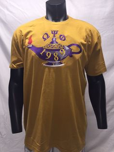 "Omega Psi Phi (Lamp Club\" Design Direct Embroidered with Chapter and Year 100% Cotton, Direct Embroidery (80,000 Stitches), This is a BIGAZZ Balheadque Design Quality Nalia at Reasonable Prices Roo Ques!!" Omega Psi Phi Paraphernalia, Omega Psi Phi Fraternity, Father Son Matching Shirts, Omega Man, Omega Psi Phi, Gold Shirt, Club Shirts, Club Design, Fishing T Shirts