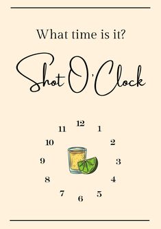 a poster with the words what time is it? and a shot o'clock