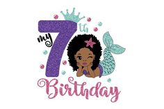 the number seven birthday card with an image of a mermaid and her name on it