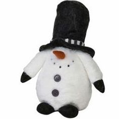 a snowman stuffed animal with a black hat