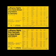 two yellow tickets with numbers on them for lufthansa lights from great britain and ireland