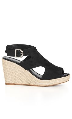 PRICES MAY VARY. Key Features Include: - Faux-suede upper - Woven platform - Rounded toe - Block heel - Ankle strap -Gold hardware Pair with a maxi dress for a boho styled ensemble. White Capris, Black Cami, Trending Sandals, The Mystic, Black Wedge, Black Camis, Round Toe Heels, Black Wedges, Bra And Panty Sets