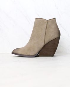 very volatile whitby demi wedge suede ankle bootie (more colors) - shophearts Fall Ankle-high Wedge Boots, Fall Ankle Wedge Boots With Stacked Heel, Fall Ankle-high Wedge Boots With Reinforced Heel, Casual Wedge Boots With Stacked Heel For Fall, Trendy Ankle-high Wedge Boots With Reinforced Heel, Taupe Ankle-high Boots Medium Width, Taupe Ankle-high Boots With Medium Width, Ankle-high Wedge Boots Medium Width For Spring, Spring Ankle-high Wedge Boots Medium Width