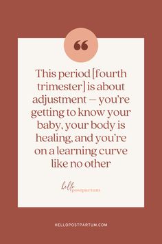 a quote with the words, this period fourth trimester is about adjustment - you're getting to know your baby