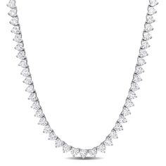 If you love collecting premium jewelry, then this opulent Tennis Necklace is for you. Crafted in sparkling sterling silver, this sumptuous necklace showcases 103 heart-cut created white sapphire gemstones (4 x 4 mm). Enhanced with a high polished finish, this ravishing necklace is suspended on an 18-inch round cable chain and secured with tongue and groove clasp. A perfect gift for the special someone. White Crystal Tennis Necklace, Heart Cut Diamond White Necklace With 17 Jewels, White Heart Cut Necklace With Prong Setting, Dazzling White Heart Cut Necklace, White Sterling Silver Tennis Necklace Fine Jewelry, White Cubic Zirconia Heart Cut Necklaces, White Fine Jewelry Tennis Necklace For Anniversary, White Crystal Tennis Necklace For Anniversary, White Sterling Silver Tennis Necklace For Anniversary