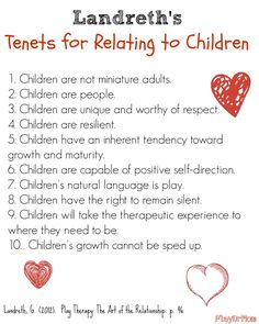 the tenets for relating to children is shown in red and white with hearts