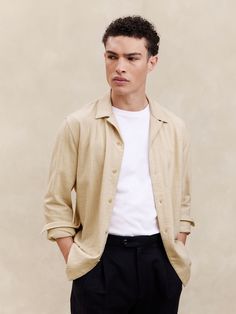 Artisanal Textured Shirt | Banana Republic Factory Men Posing, Textured Shirt, Polo Men, Elevated Style, Gold Aesthetic, Male Poses, Banana Republic Factory, Notched Collar, New Woman