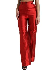 Dolce & Gabbana Red Satin Silk High Waist Wide Leg Pants Silk Wide Leg Pants, Dolce And Gabbana Jeans, Italian Elegance, High Waist Wide Leg Pants, High Waist Pants, Dolce E Gabbana, Silk Pants, Pantalon Large, Blazer Outfits