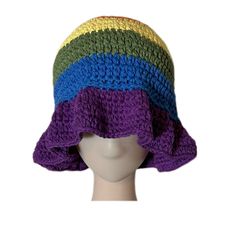 * handmade with cotton yarn 🧶 * breathable and perfect for spring and summer ☀️ * adult sized - measures about 22 inches in circumference Multicolor One Size Cotton Yarn Hat, Bohemian Multicolor Cotton Yarn Sun Hat, Multicolor Cotton Yarn Hat, One Size, Multicolor Brimmed Cotton Yarn Hat, One Size Cotton Yarn Cap, Multicolor Cotton Yarn Hat With Curved Brim, Adjustable Multicolor Cotton Yarn Hats, One Size Crochet Beanie For The Beach, Hand Knitted Crochet Beanie For Beach