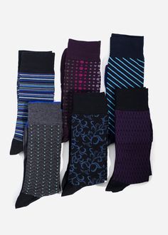 Enjoy this simple, no-fuss sock bundle has 6 assorted pairs so you're covered for all season long. We've curated this sock bundle of our bestselling executive styles to make the perfect gift for yourself or any man on your list.Men's Executive Expressive Bundle contains:1 Pair of Linear Luxe - Black1 Pair of Dots On - Plum1 Pair of Get Striped - Navy1 Pair of The Classic - Charcoal1 Pair of Vine Life - Black1 Pair of Matrix - Black Luxury Socks, Executive Fashion, Latest Tech Gadgets, Mens Dress Socks, Socks Pattern, Man Clothing, Men Socks, Autumn Winter 2024, Men's Socks