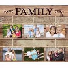 a family photo hanging on a wooden wall