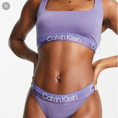 Calvin Klein Brazilian Lightly Lined Bralet And Underwear Lilac New With Tags Purple Stretch Sleepwear, Stretch Purple Sleepwear For Lounging, Stretch Cotton Purple Sleepwear, Stretch Cotton Sleepwear In Purple, Purple Cotton Stretch Sleepwear, Calvin Klein Set, Calvin Klein Sports Bra, Cotton Sports Bra, Calvin Klein Bralette