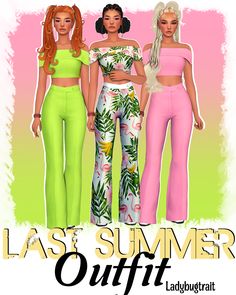 three women standing next to each other in matching outfits with the words las summer outfit