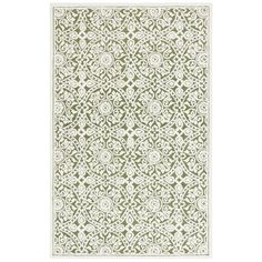 a green and white rug with an intricate design on the bottom, in front of a white background