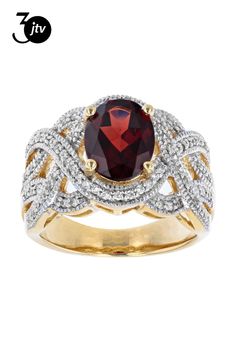 2.47ct Oval Red Vermelho Garnet��� with 0.48ctw Round White Zircon 18k Yellow Gold Over Sterling Silver Ring. Measures Approximately 0.31"L x 0.54"W. Not Sizeable. Accent stones primarily zircon. Red Oval Diamond Ring With Pave Setting, Red Oval Jewelry With Pave Setting, Oval Red Jewelry With Pave Setting, Red Garnet, Sterling Silver Ring, Garnet, Silver Ring, Sterling Silver Rings, 18k Gold