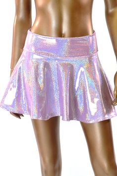 Lilac Purple Holographic Metallic Circle Cut Mini Skirt Rave Festival Clubwear EDM  -150624 Rave Skirt, Holographic Fabric, Kei Fashion, Womens Skirts, Skirt Mini, Pastel Purple